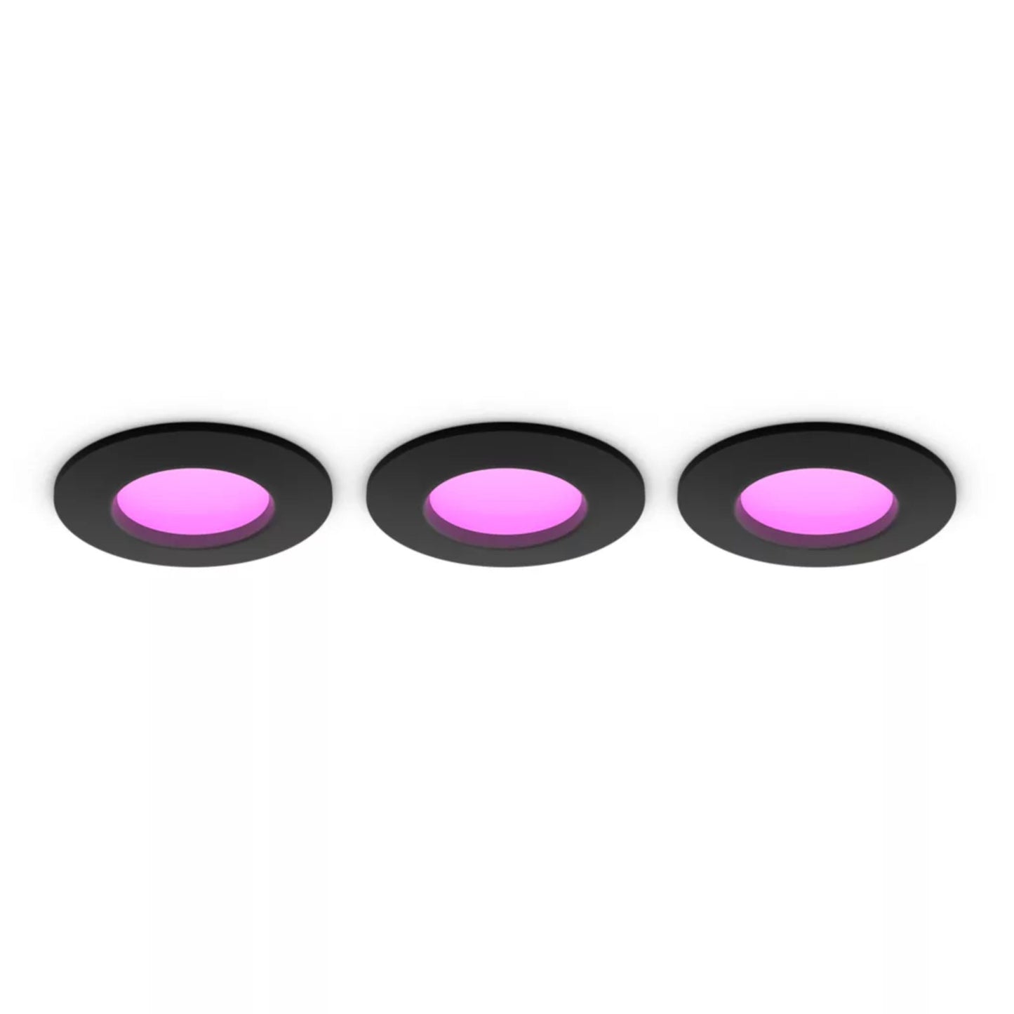 Philips Hue Slank indbygget loftlys Ø90 mm 3-pak sort, runde lamper med pink center, smart dæmpbar LED.