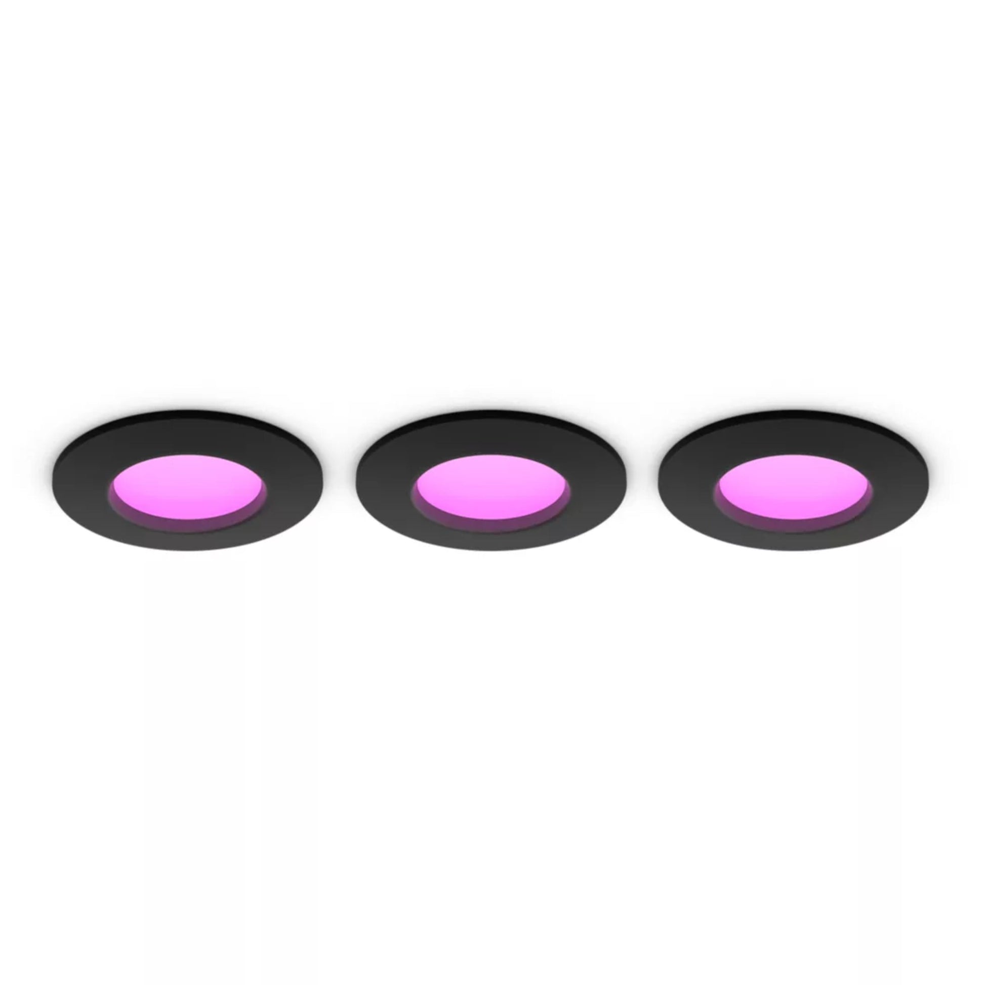 Philips Hue Slank indbygget loftlys Ø90 mm 3-pak sort, runde lamper med pink center, smart dæmpbar LED.