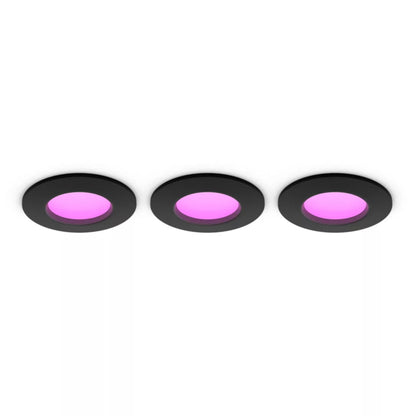 Philips Hue Slank indbygget loftlys Ø90 mm 3-pak sort, runde lamper med pink center, smart dæmpbar LED.
