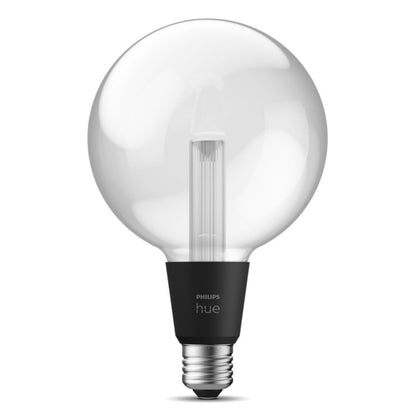 Philips Hue Lightguide G125 E27 LED-pære klar glob, synlig filament, sort base, 500 lm.