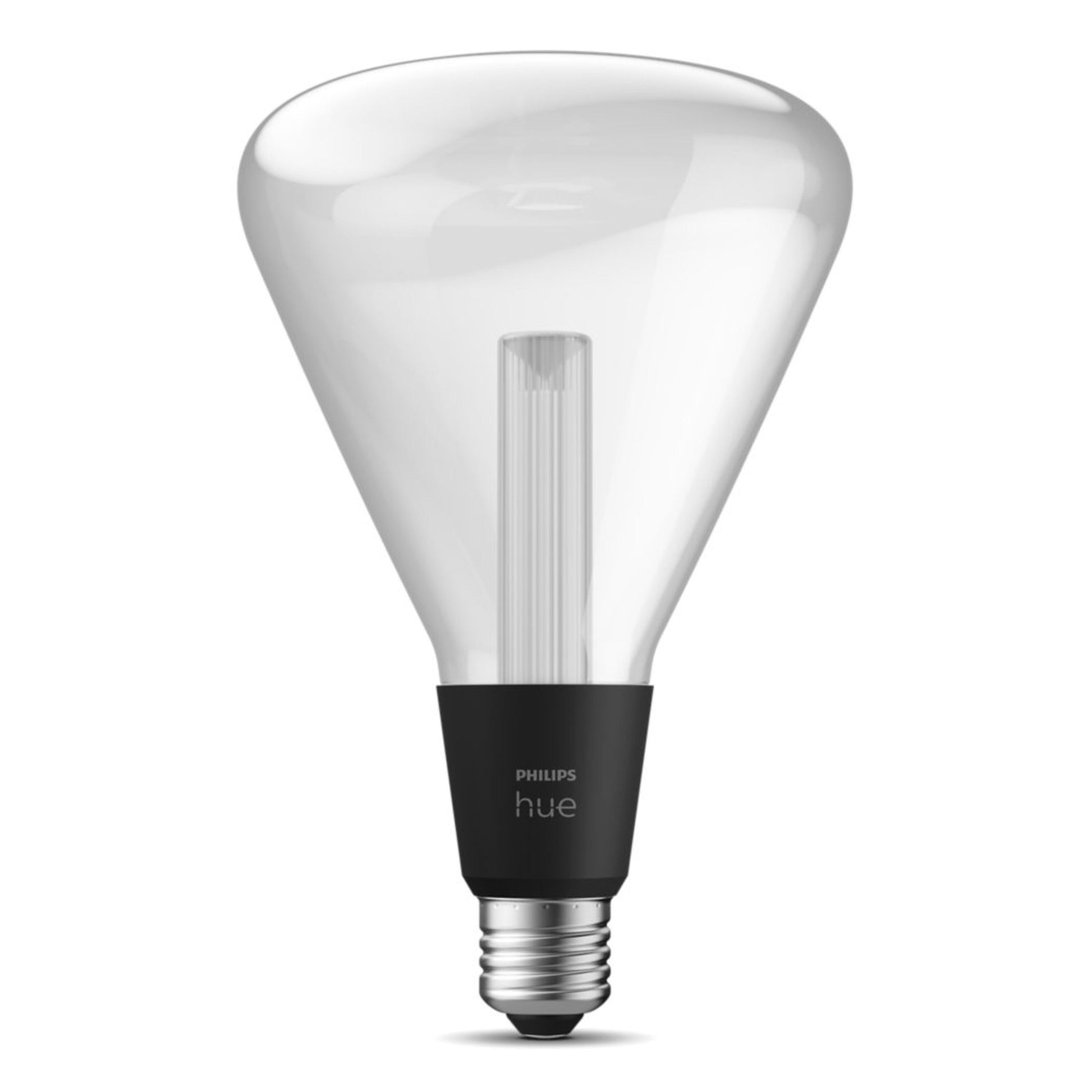 Philips Hue Lightguide Triangle E27 smart LED-pære, 500 lm, stort klart trekantet glas, sort sokkel, synlig filament.