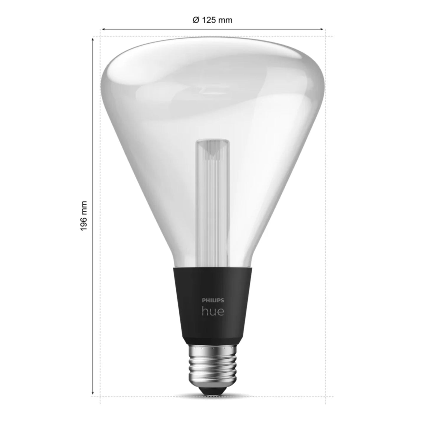 Philips Hue Lightguide Triangle E27 LED-pære, transparent glas, sort sokkel, 196x125mm, 500 lm.