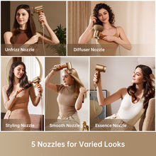 Dreame Hair Miracle hårtørrer med 5 dyser: Unfrizz, Diffuser, Styling, Smooth og Essence til alsidig hårstyling.