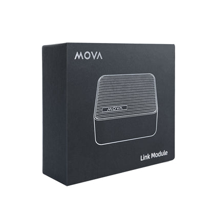 MOVA Link Modul 4G og GPS-modul til robotplæneklippere sorterer æske med MOVA-logo, produktnavn og line art af plænerobot.