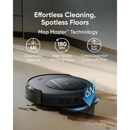 Eufy Omni C20 robotstøvsuger med 6N tryk, 180RPM moppe, 0,41" auto-lift moppe og tæppedetektion.