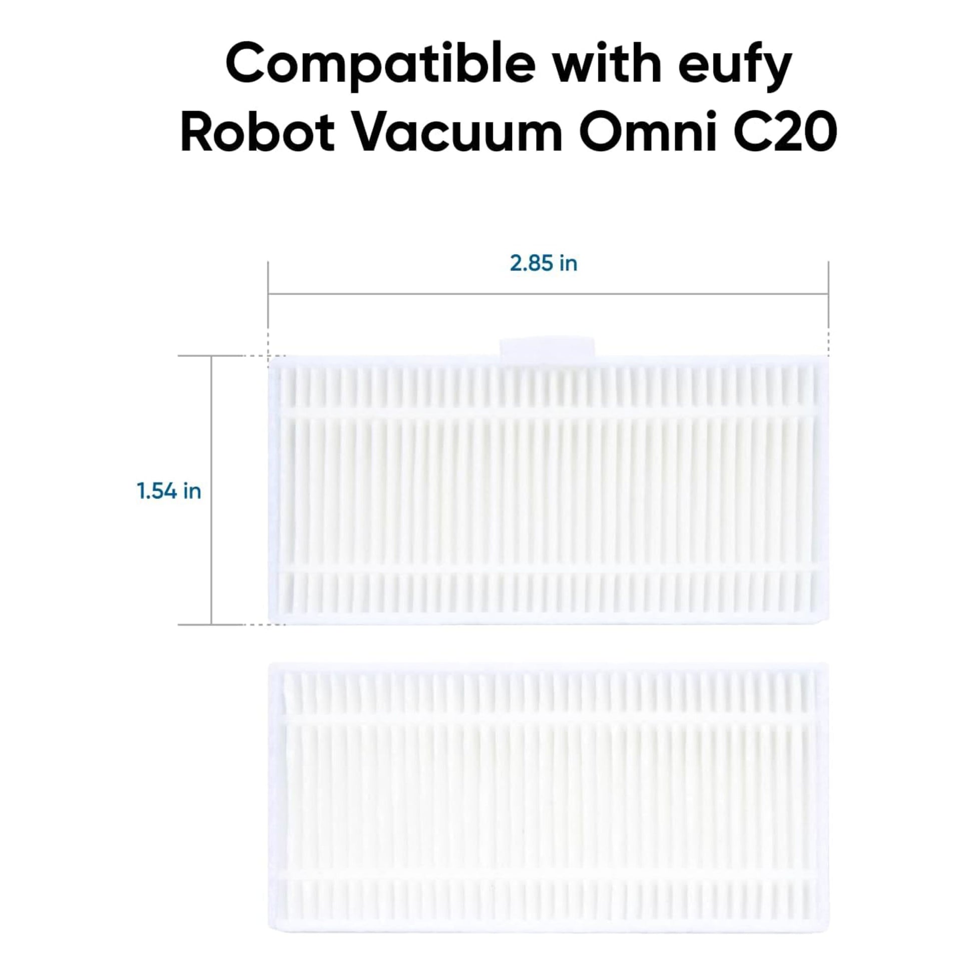 Eufy Omni C20 vaskbare HEPA-filtre, 2 stk, hvide, til for- og bagside, 2,85 x 1,54 tommer.