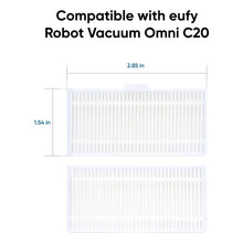 Eufy Omni C20 vaskbare HEPA-filtre, 2 stk, hvide, til for- og bagside, 2,85 x 1,54 tommer.