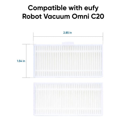 Eufy Omni C20 vaskbare HEPA-filtre, 2 stk, hvide, til for- og bagside, 2,85 x 1,54 tommer.