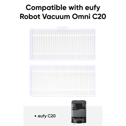 Eufy vaskbart filter til Omni C20 robotstøvsuger, 2 stk, hvid, tekst "Compatible with Eufy Omni C20", lille billede af C20.