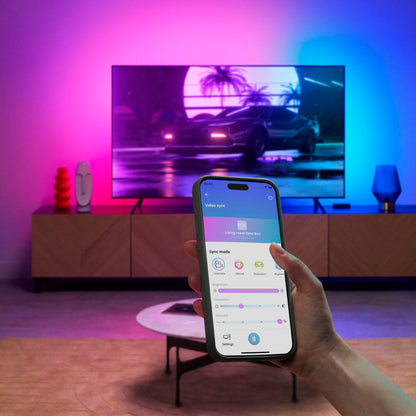 Wiz WiZ Sync box startpakke 75"-85" styres via smartphone med RGBIC LED stemningsbelysning synkroniseret til tv.