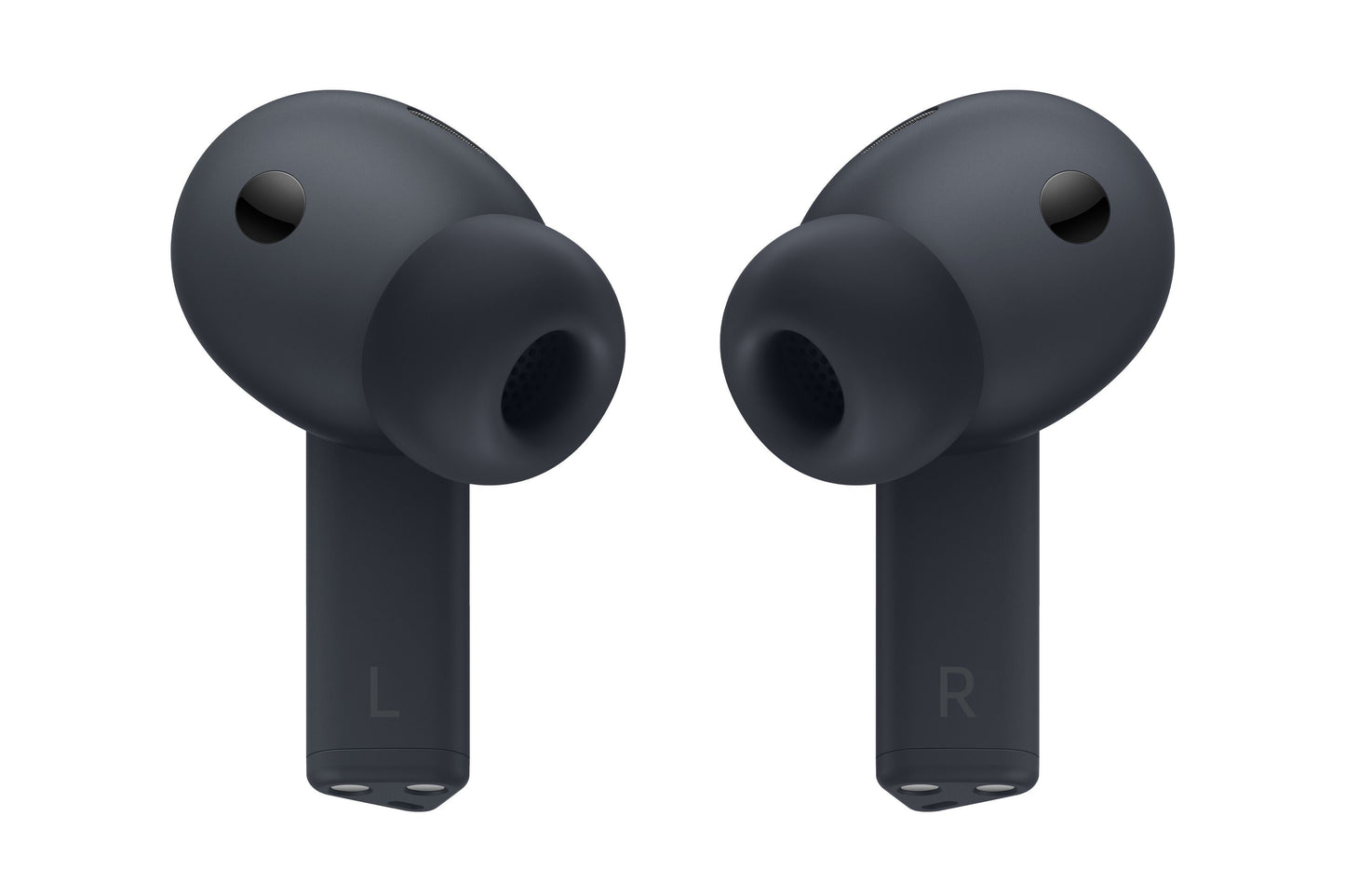 Samsung Galaxy Buds3 FE trådløse hovedtelefoner sort med silikonepropper, aktiv støjreduktion, L og R mærkning.