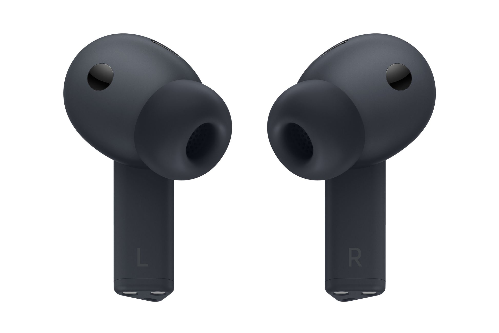 Samsung Galaxy Buds3 FE trådløse hovedtelefoner sort med silikonepropper, aktiv støjreduktion, L og R mærkning.
