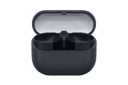Samsung Galaxy Buds3 FE trådløse hovedtelefoner sort i åben mat opladningsetui med omvendt Samsung-logo, aktiv støjreduktion.