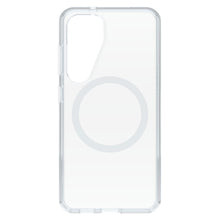 Otterbox Symmetry cover til Galaxy S25 klar med cirkulær MagSafe-alignment og udskæringer til kamera og knapper.