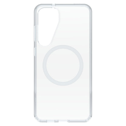 Otterbox Symmetry Cover Galaxy S25 Plus klar transparent cover, forstærkede kanter, MagSafe-kompatibel cirkel, kamerahul.