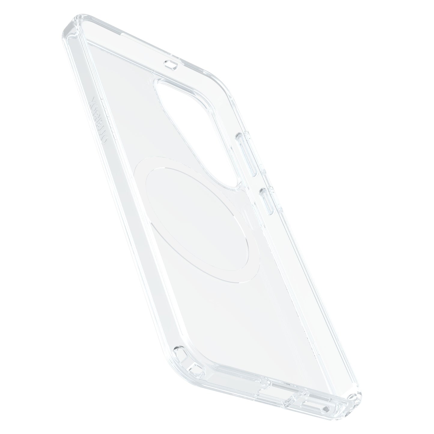 Otterbox Symmetry Galaxy S25 Plus klar cover, militærbeskyttelse, forstærkede hjørner, udskæringer til kamera og porte.