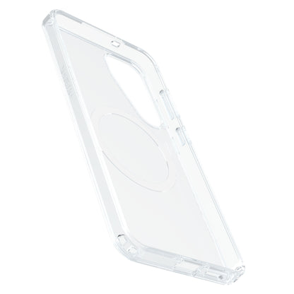 Otterbox Symmetry Galaxy S25 Plus klar cover, militærbeskyttelse, forstærkede hjørner, udskæringer til kamera og porte.