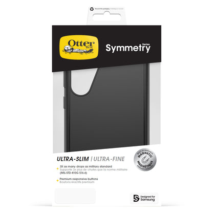 Otterbox Symmetry cover til Galaxy S25 Plus i sort emballage med Otterbox-logo og Designed for Samsung-mærkat.