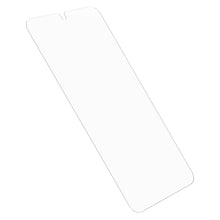 Premium glas til Samsung S25 Plus med lille udskæring til frontkamera, vist fra vinkel.