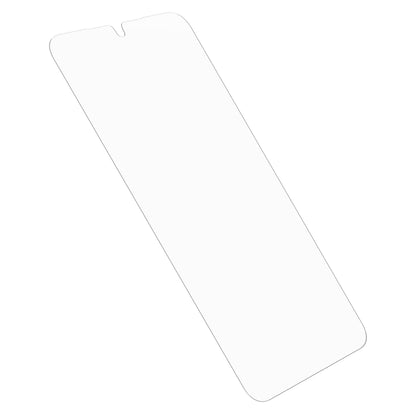 Premium glas til Samsung S25 Plus med lille udskæring til frontkamera, vist fra vinkel.