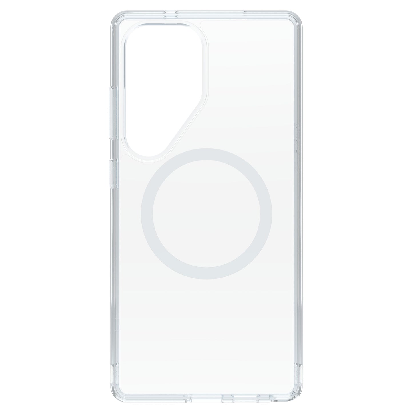 Otterbox Symmetry cover til Galaxy S25 Ultra klar med rektangulært kamerahul, MagSafe-ring og præcise udskæringer.
