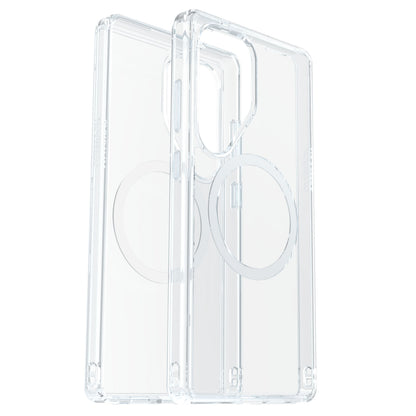 Transparente Otterbox Symmetry-covers til Galaxy S25 Ultra med synlig MagSafe-ring og udskæringer til kamera.