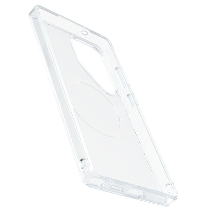 Gennemsigtigt Otterbox Symmetry cover til Galaxy S25 Ultra med præcise udskæringer og let hævede kanter.