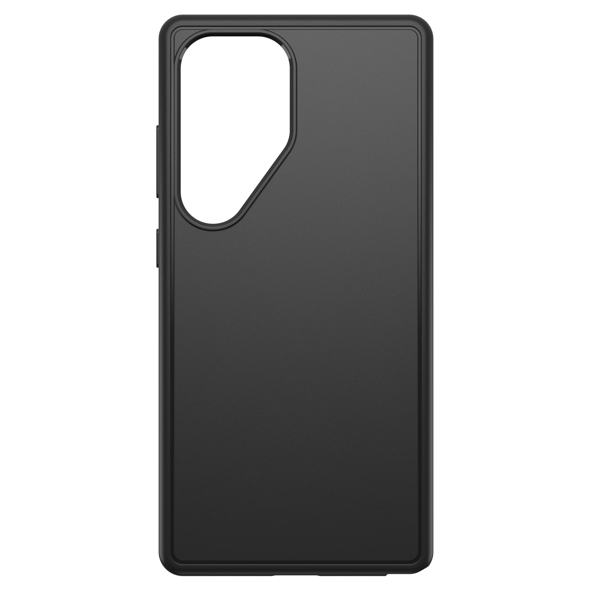 Otterbox Symmetry cover til Galaxy S25 Ultra sort, DROP+ beskyttelse, rektangulært kamerahul, glat overflade, afrundede kanter.
