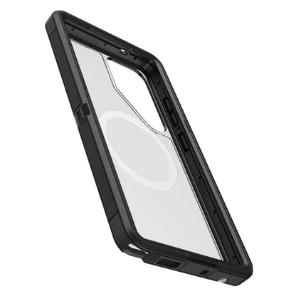 Otterbox Defender Klar Robust ogui Samsung Galaxy S25 Ultra sort med gennemsigtig bagside og synlig MagSafe-ring, præcise porte.