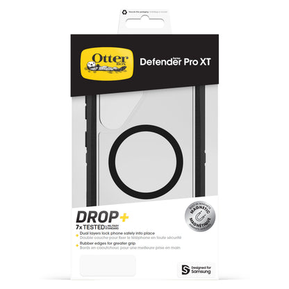 Otterbox Defender Klar Robust etui emballage til Samsung S25 Ultra med DROP+ beskyttelse og MagSafe-kompatibilitet.