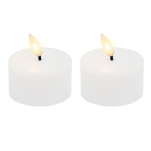 LED Varmelys Stor 2-pak hvide batteridrevne fyrfadslys med gul flamme fjernbetjening og timerfunktion.