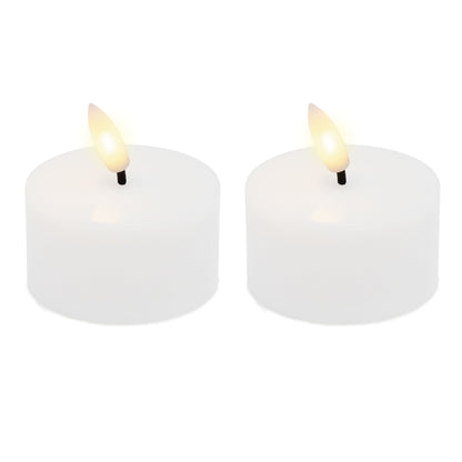 LED Varmelys Stor 2-pak hvide batteridrevne fyrfadslys med gul flamme fjernbetjening og timerfunktion.