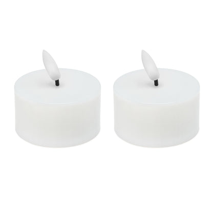 Varmelys Stor LED fyrfadslys, 2 stk, hvide, runde med flammespids, batteridrevet og timerfunktion.