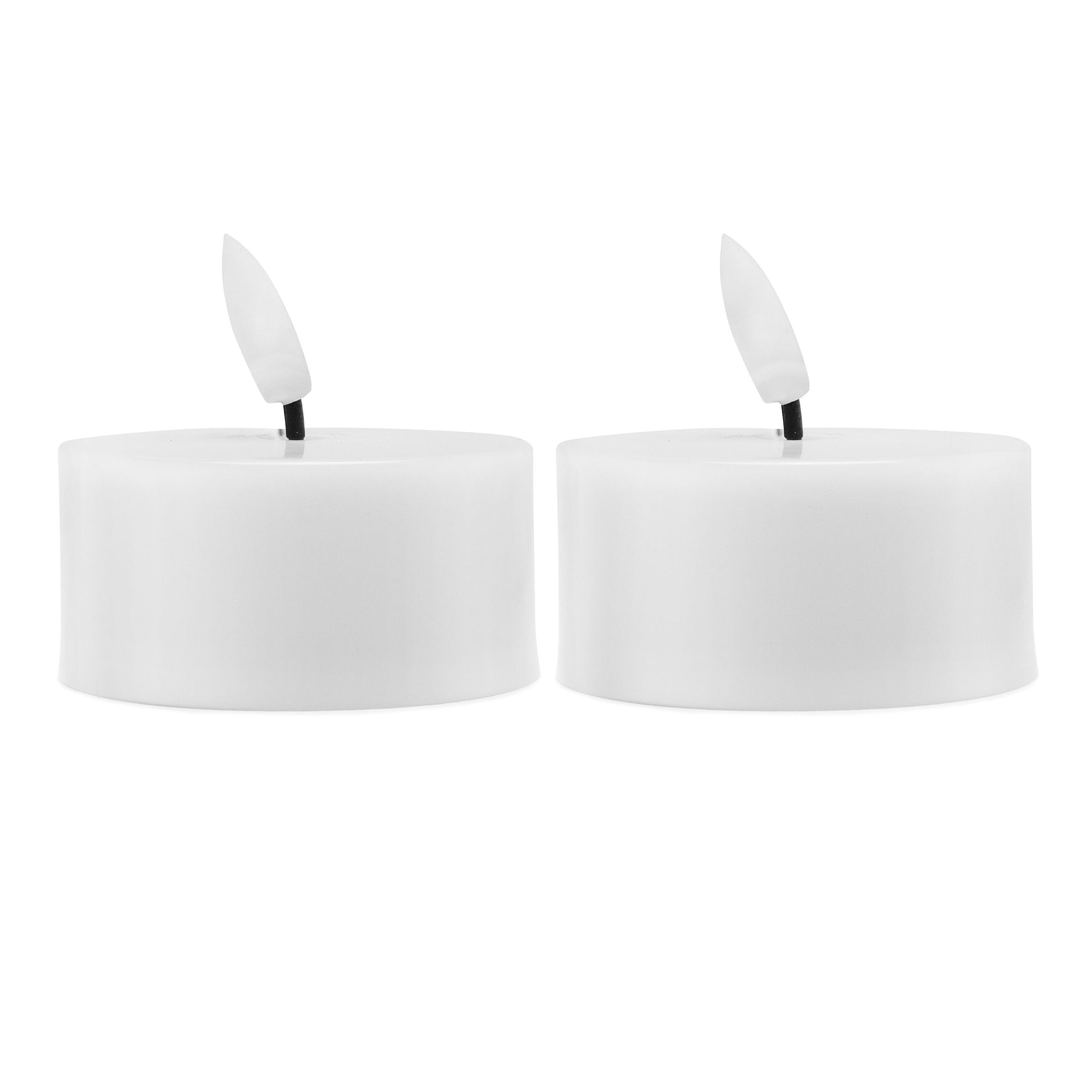 LED Varmelys Stor 2-pak hvide fyrfadslys med plastflamme og timerfunktion.