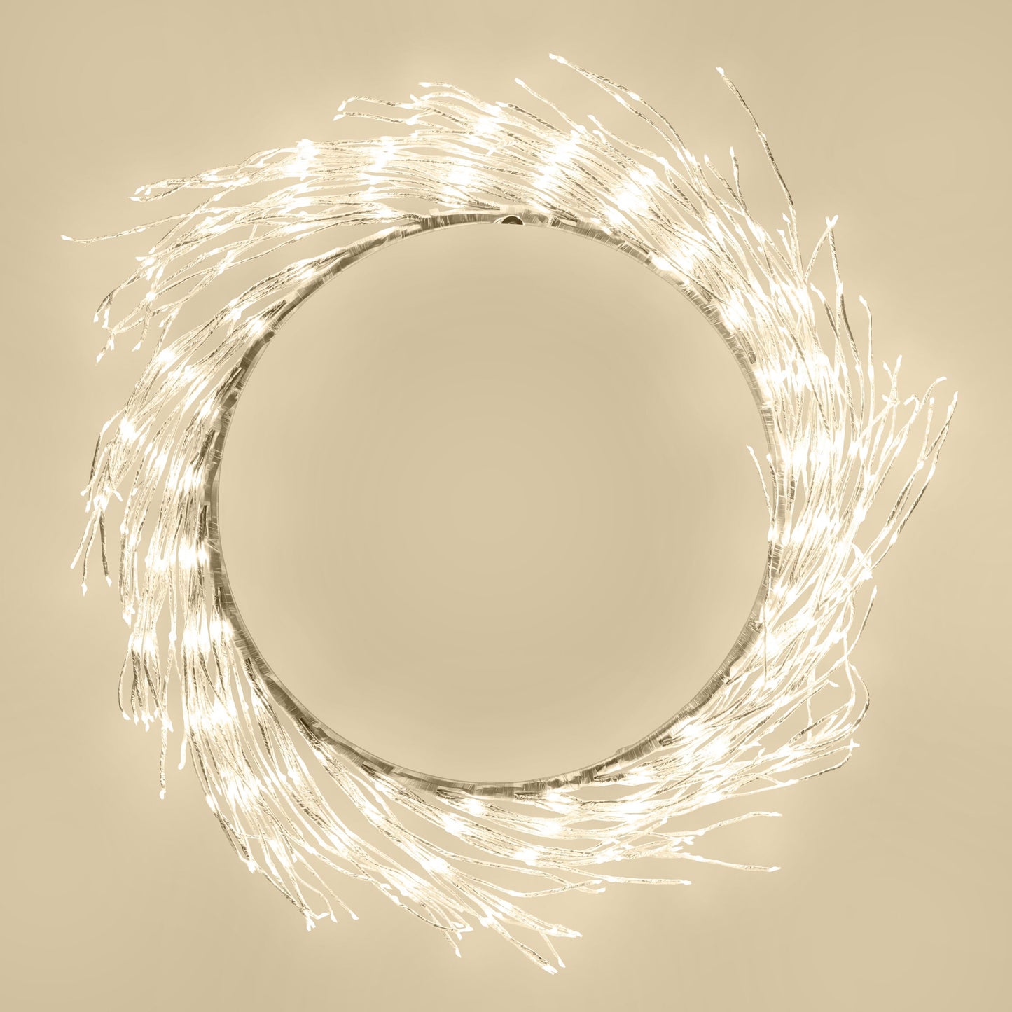 Lyskæde Ring 936 LED Ø50 cm sølv med 936 LED i spiral-mønster, synlig på beige baggrund.