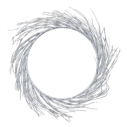 Lyskæde Ring 936 LED Ø50 cm sølv med cirkulær ramme af metalgrene, synlig sølvfarvet form og LED-lys.