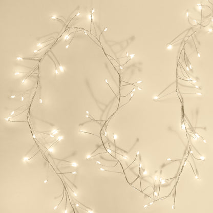 Lyskæde Kluster 460 LED 5m sølv, varm hvid LED, egnet til julebelysning og indendørs/udendørs dekoration.