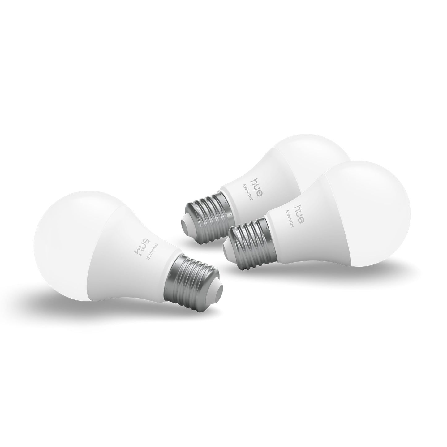 Philips Hue Essentiel Smart LED-pærer E27 806 lm 3-pak hvidt frostet glas sølvfarvede sokler.