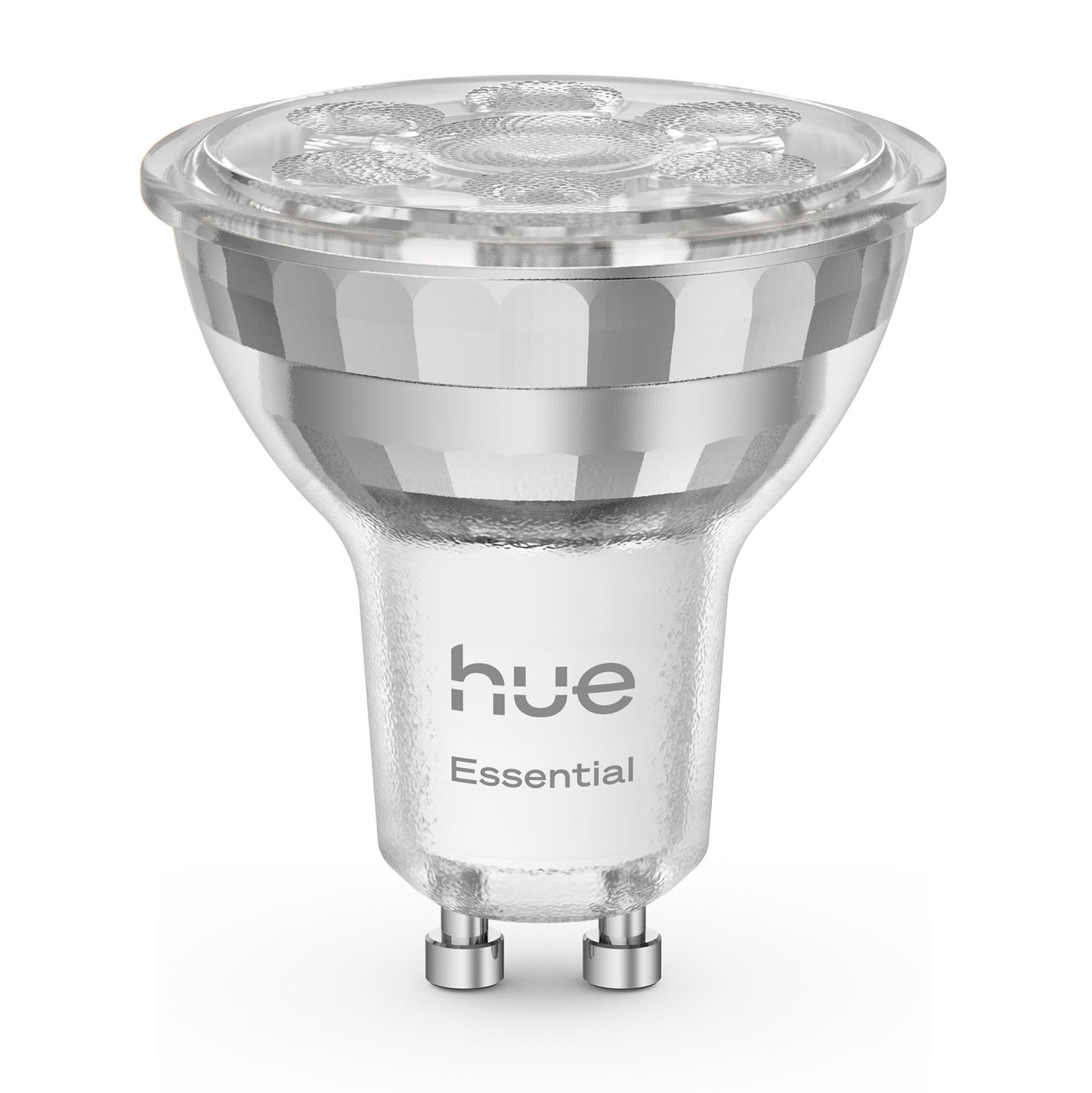 Philips Hue Essential Smart LED-pære GU10 345 lm 1-pakning klar riflet glas til metalben.