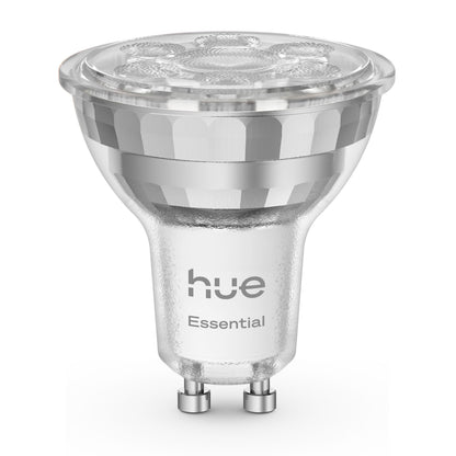 Philips Hue Essential Smart LED-pære GU10 345 lm 1-pakning klar riflet glas til metalben.