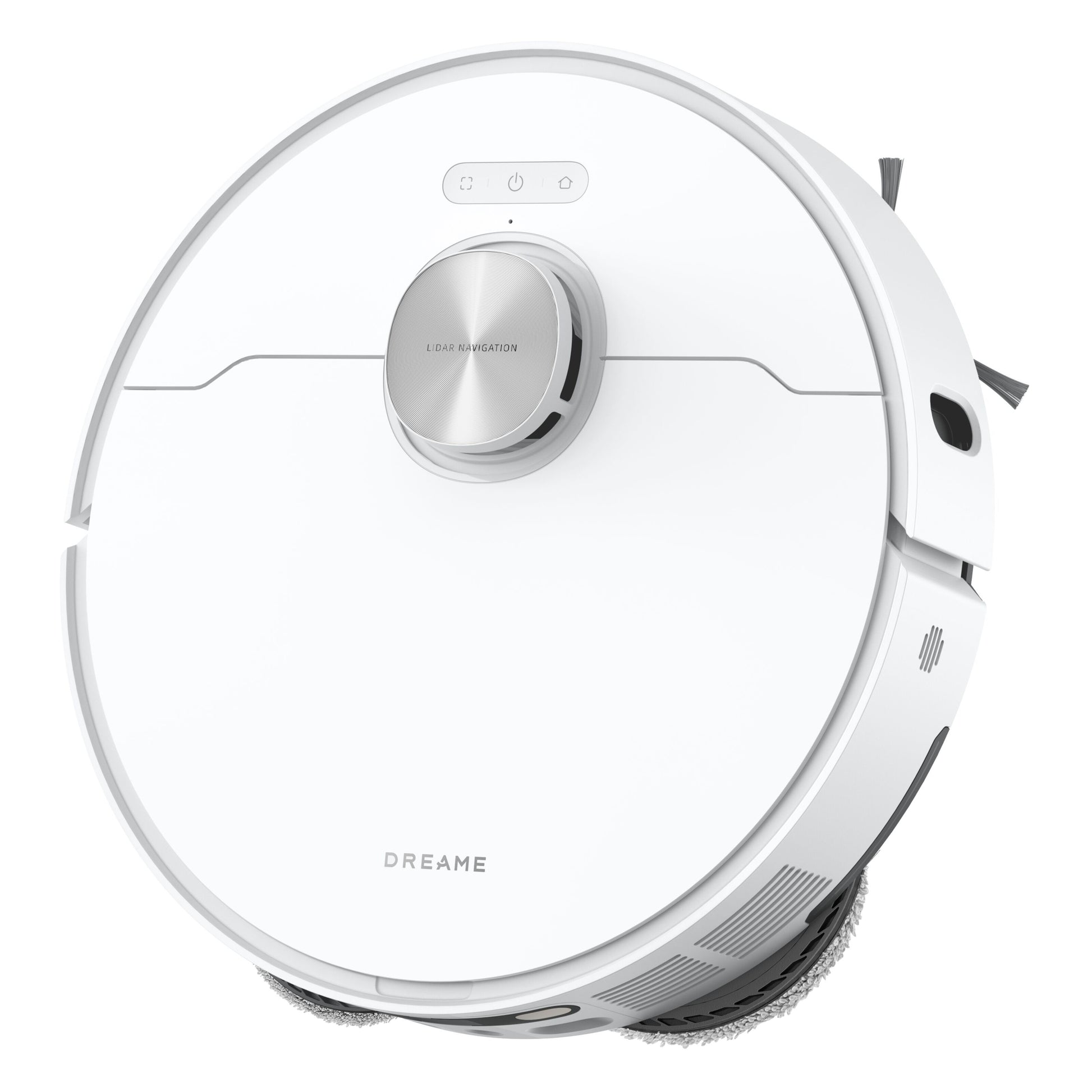 Dreame L40 Ultra AE robotstøvsuger hvid, rundt design, diskrete knapper, sidebørster, hævet sensor, 19000 Pa sugekraft.