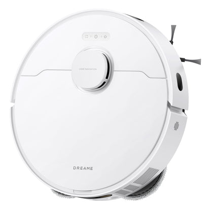 Dreame D20 Ultra robotstøvsuger hvid, rund form, hævet sensor, sidebørster.