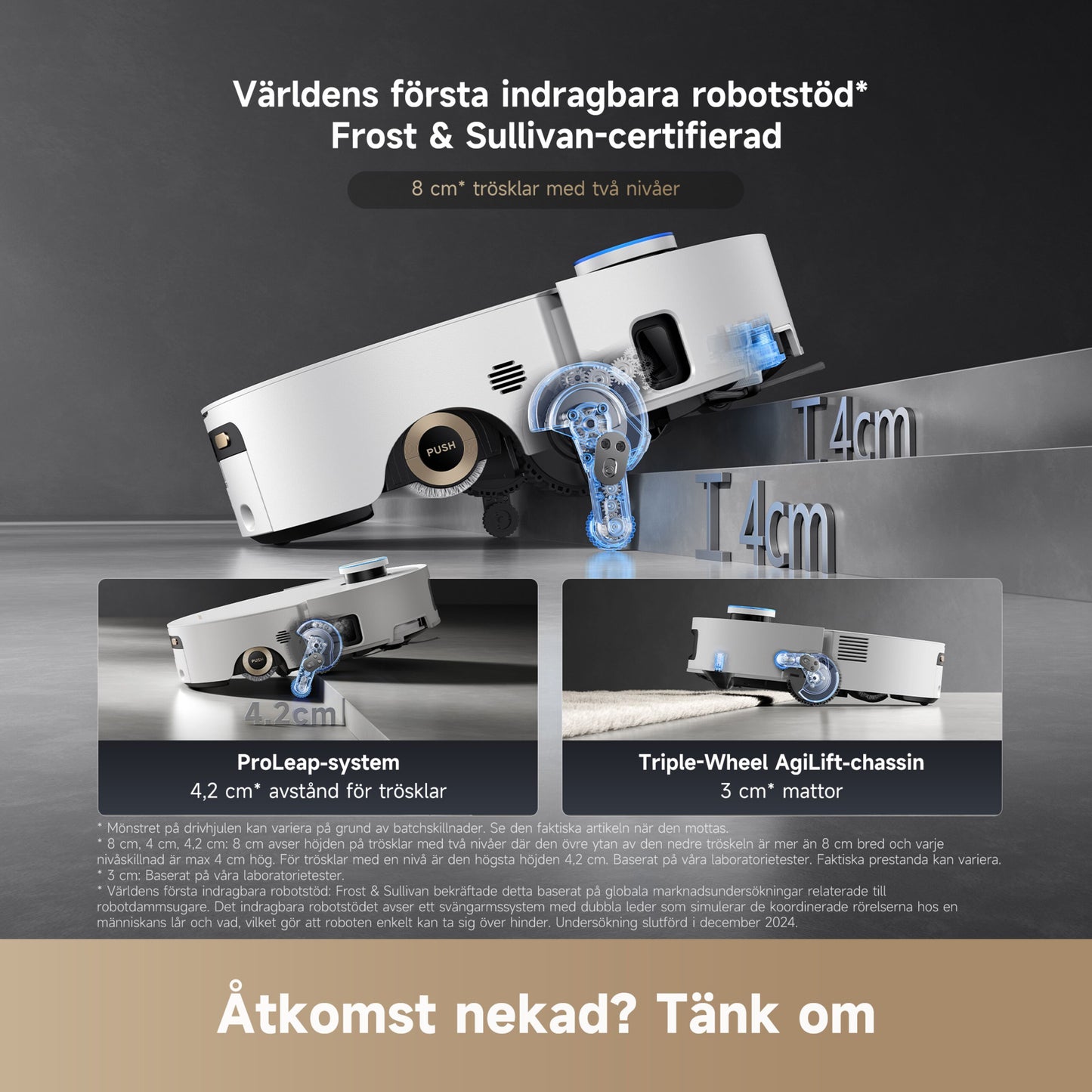 Dreame Aqua10 Ultra Roller robotstøvsuger med basestation, ProLeap-system, Triple-Wheel AgiLift-chassis, svenske beskrivelser.
