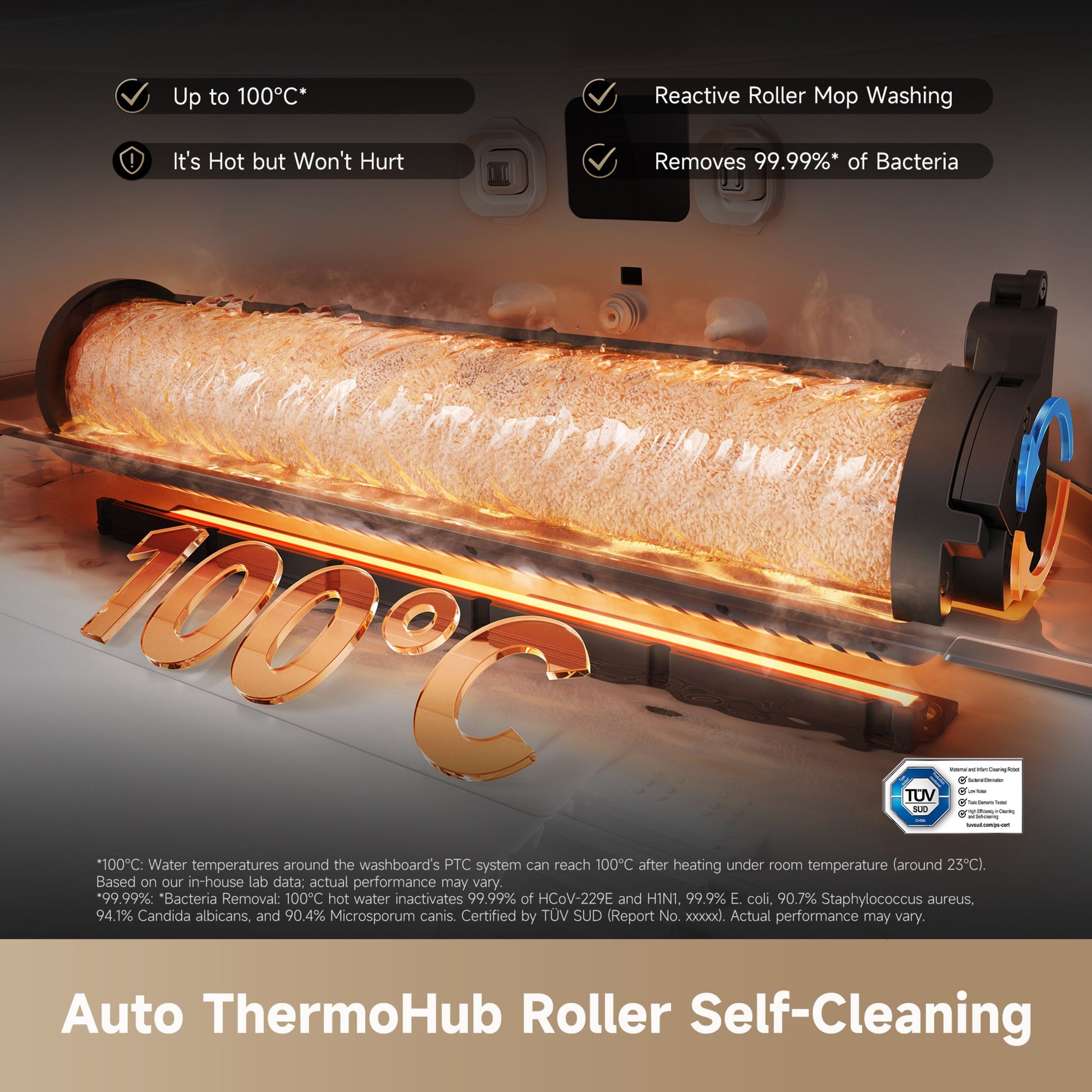 Dreame Aqua10 Ultra Roller robotstøvsuger med basestation, op til 100°C opvarmet moppe, selv- og reaktiv rengøring, auto tømning.