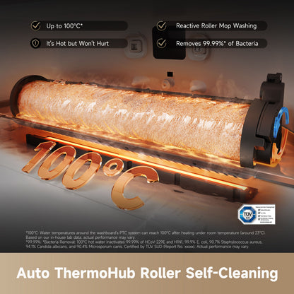 Dreame Aqua10 Ultra Roller robotstøvsuger med basestation, op til 100°C opvarmet moppe, selv- og reaktiv rengøring, auto tømning.