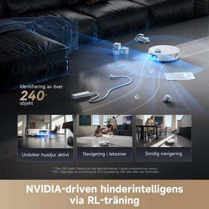 Dreame Aqua10 Ultra Roller robotstøvsuger undgår kæledyrslegetøj og hund med AI, automatisk tømning og basestation.