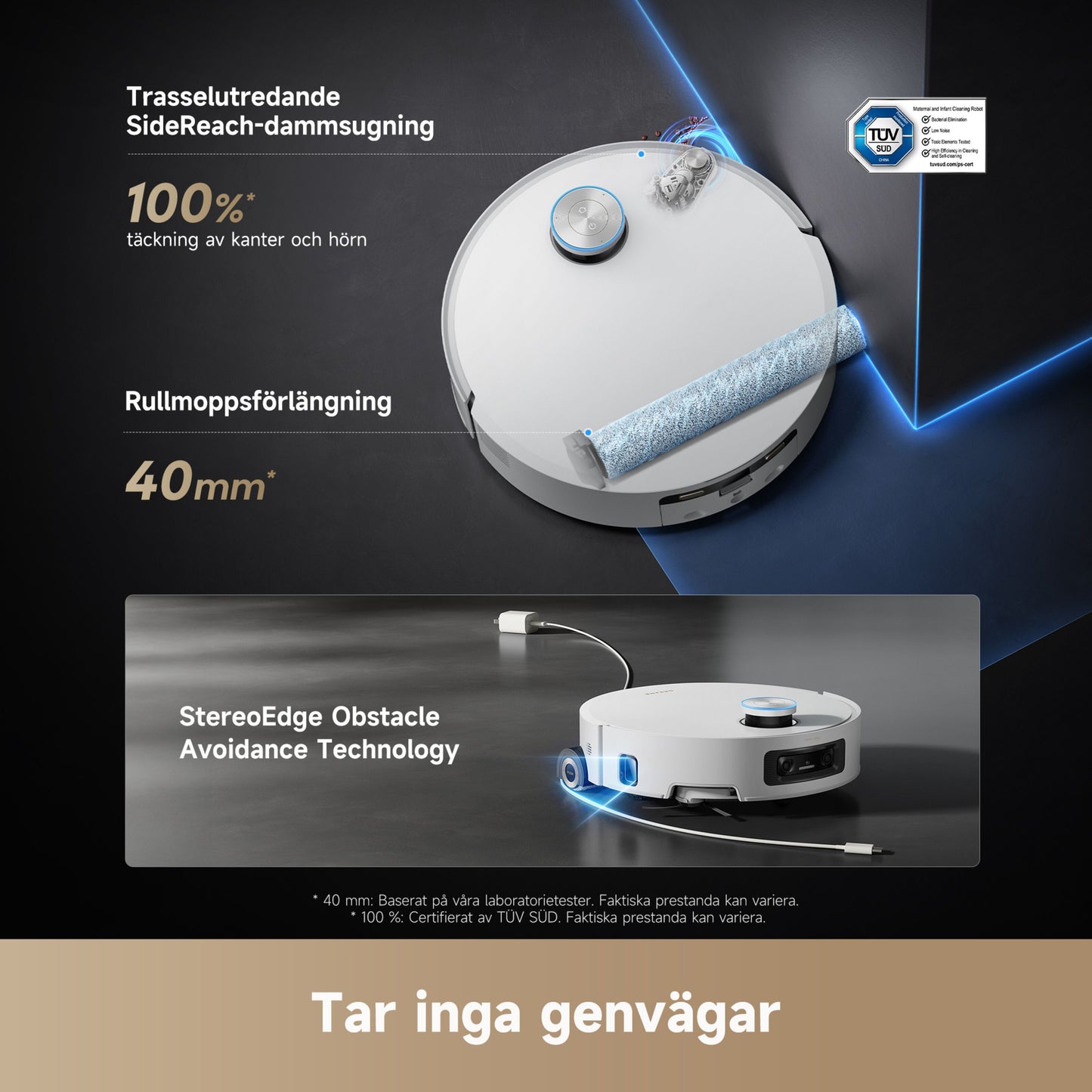 Dreame Aqua10 Ultra Roller robotstøvsuger med basestation, 100 kant- og hjørnedækning, 40mm moppeforlængelse.