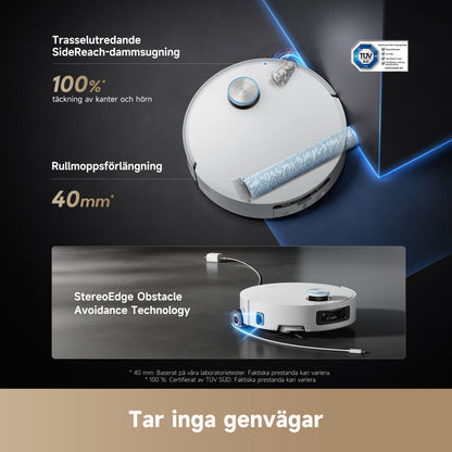 Dreame Aqua10 Ultra Roller robotstøvsuger med basestation, 100 kant- og hjørnedækning, 40mm moppeforlængelse.