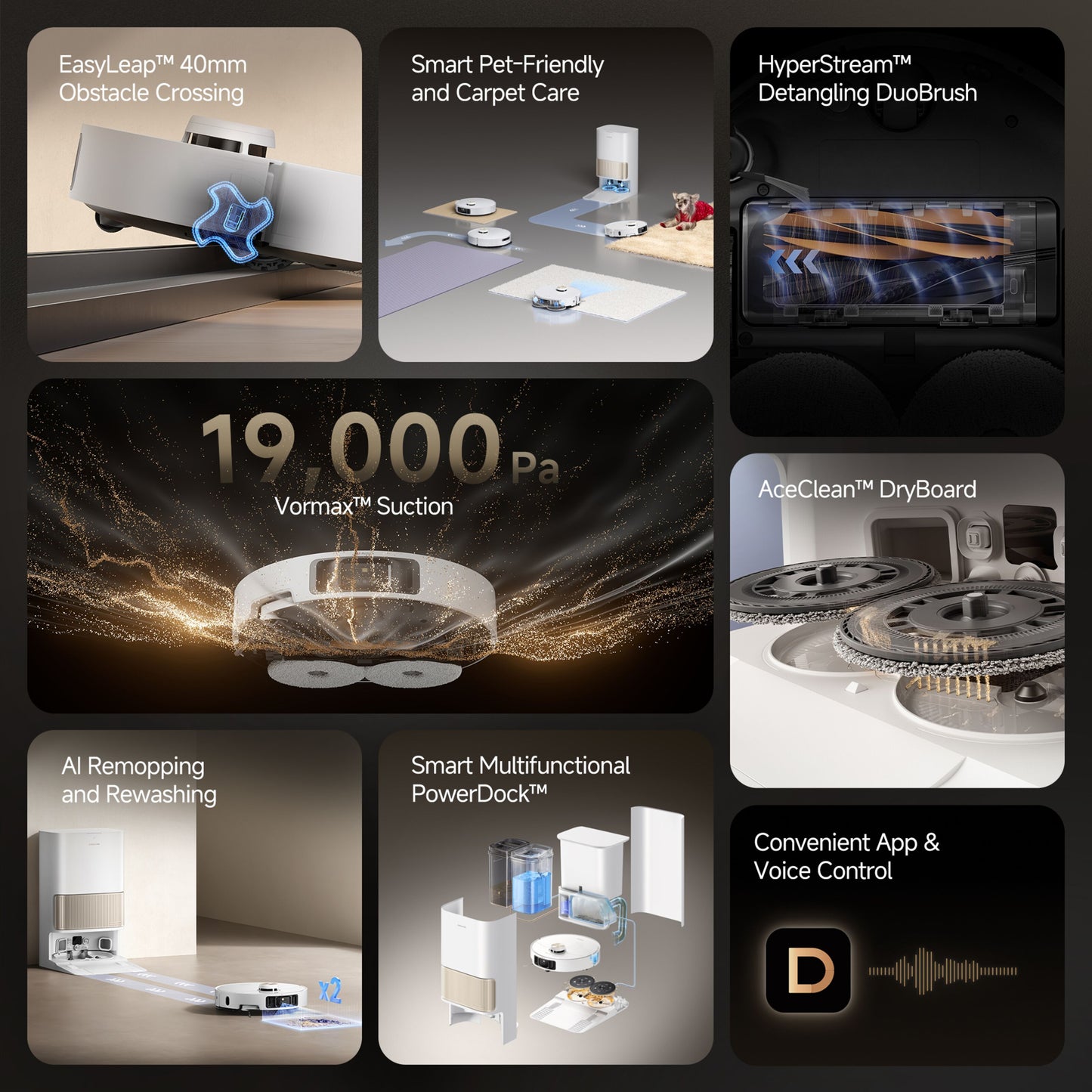 Dreame L40s Pro Ultra robotstøvsuger hvid, Vormax 19.000Pa sugestyrke, HyperStream DuoBrush, PowerDock, appstyring.
