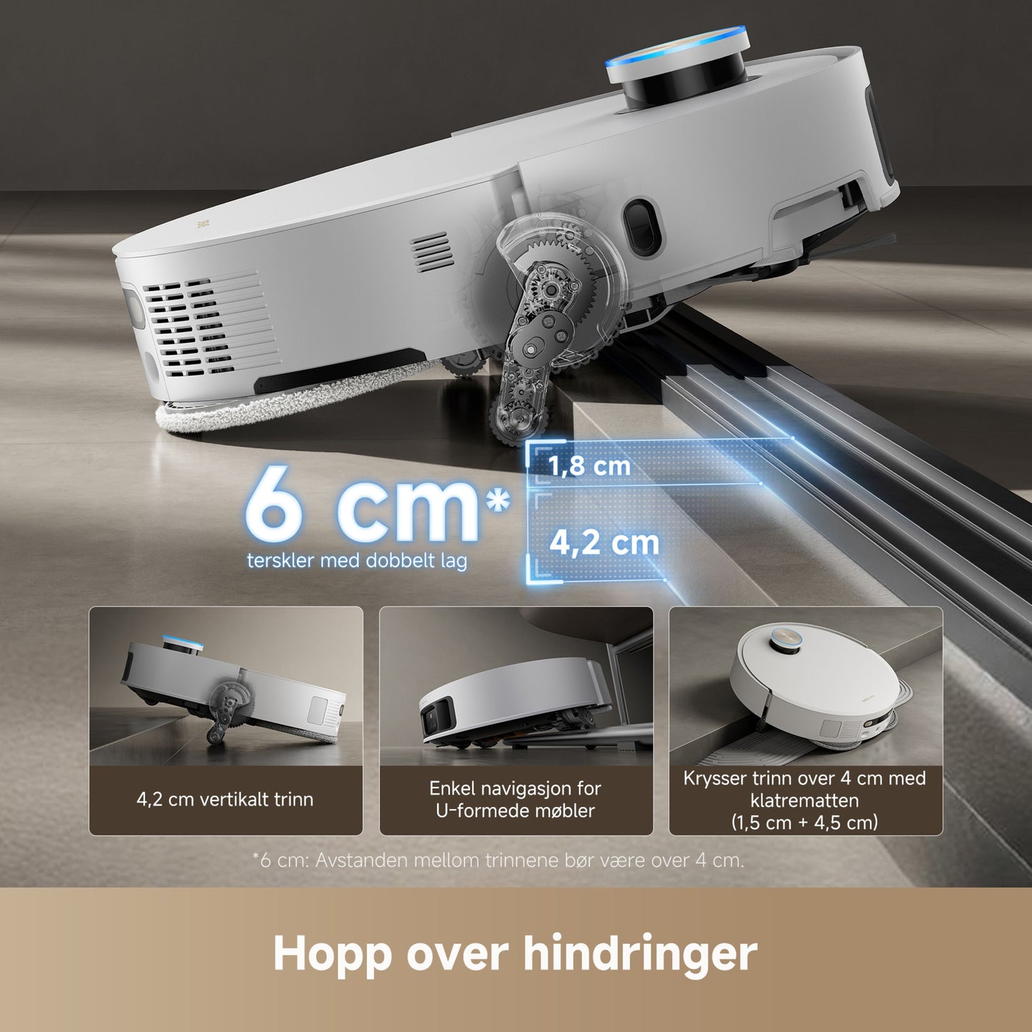 Dreame X50 Ultra robotstøvsuger hvid, 6 cm trinfunktion, 20.000 Pa sugestyrke, nærbillede af navigation.